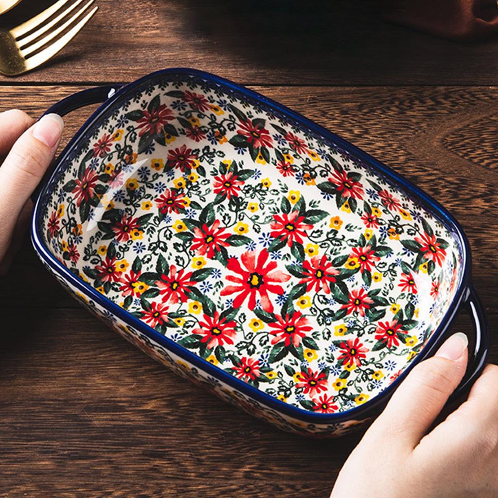 Ceramic Salad Pasta Floral Design Glaze Color Retro Style Handpainted