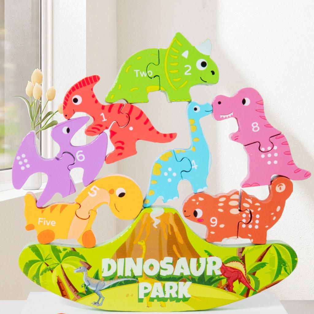 Happy Stacking Dinosaurs,Wooden Stacking Toy For Toddlers, Colorful Dinosaur Balancing Activity Toy, Improves Fine Motor Skills And Dexterity