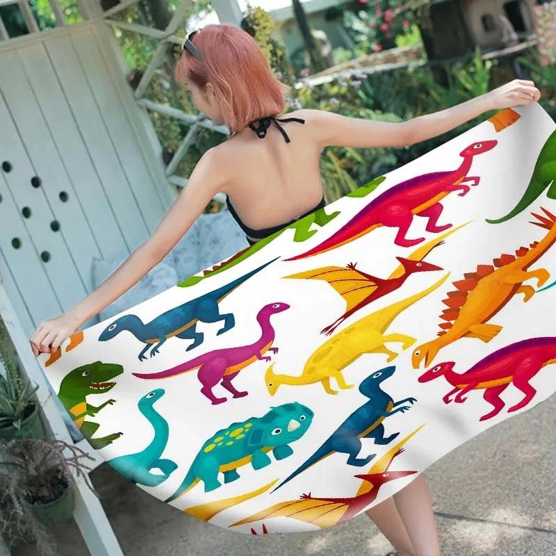Cartoon Dinosaur Beach Towel Microfiber Quick Dry Swimming Pool Towel Super Soft Bath Towels for Men Women Gift Gym Sport Travel