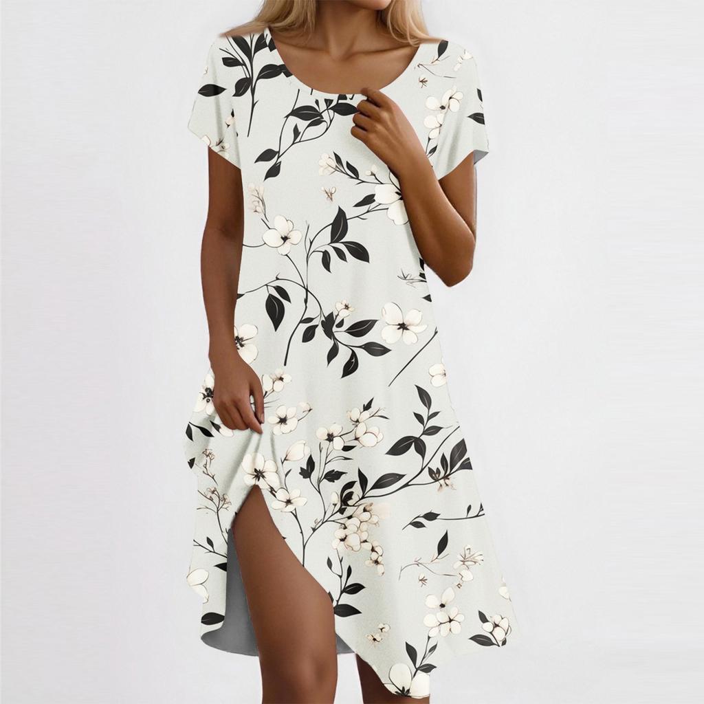 Women's Casual Short Sleeved Dress With Floral Print And Pocket Design And Pocket Design
