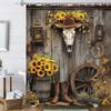 Western Cowboy Shower Curtain, Rustic Barn Door Farmhouse Decor, Southwest Country Ranch Bath Curtain with Cowboy Boots Floral B