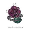 Gothic Black Gold Rose Flower Rings for Women Fuchsia CZ Floral Leaf Adjustable Open Ring Romantic Statement Finger Jewelry Gift