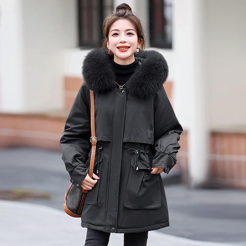 

Женская парка на флисовой подкладке, приталенное хлопковое пальто средней длины - Зимняя коллекция 2024, Маленький размер, Хит продаж. L