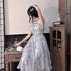 Misty Rain Gray Tie-Dye Off-Shoulder Dress & Summer Cardigan Two-Piece Set