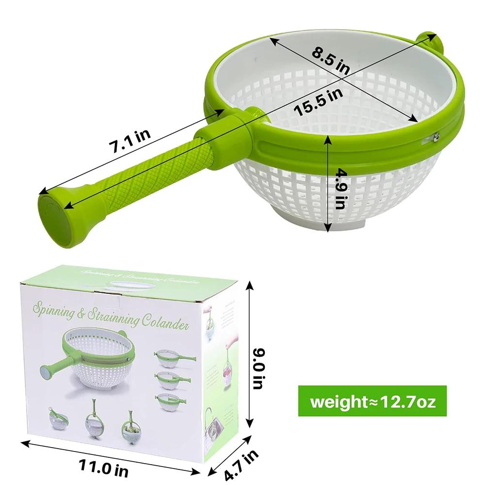 

Large Capacity Salad Spinner 2 in 1 Salad Spinner Colander Strainer Collapsible Vegetable Washing Filter светло-зеленый
