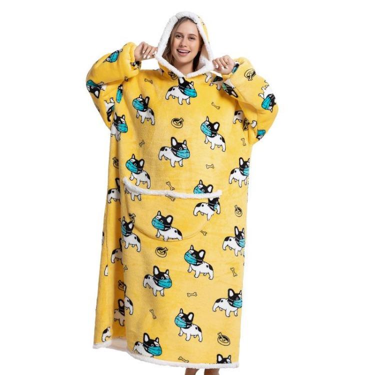 Kvinner Vinter Fleece Hettegenser Morgenkåpe Oversized Teppe med Ermer 140cm Kjempe TV Hettegensere Sweatshirts Koselig Komfortabel Varm