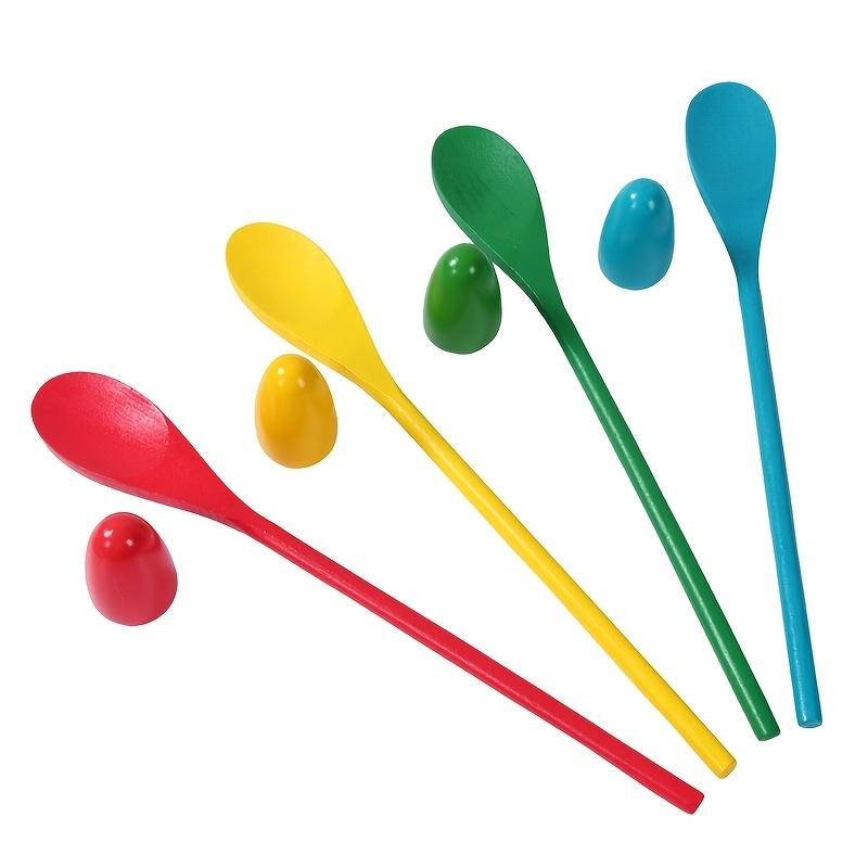 Easter Egg Spoon Race Game Set 4 Sets of Wooden Balance Spoons for Party Decorations, Outdoor Fun Games, and Party Gifts, Party Supplies