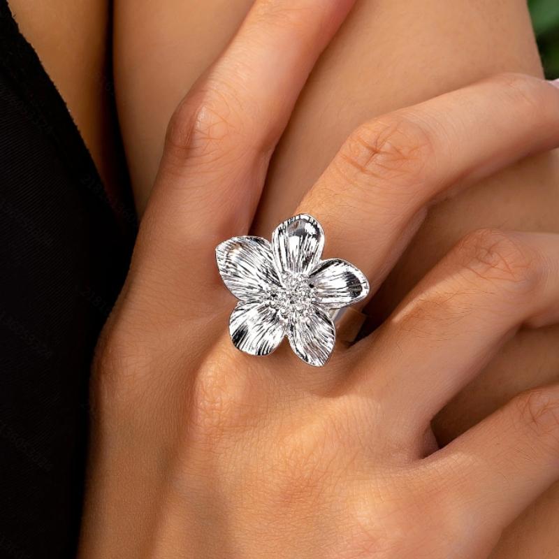 

Vintage Court Style Flower Opening Adjustable Ring Women s Classic Fashion Daily Versatile Holiday Accessories Zircon Gifts resizable