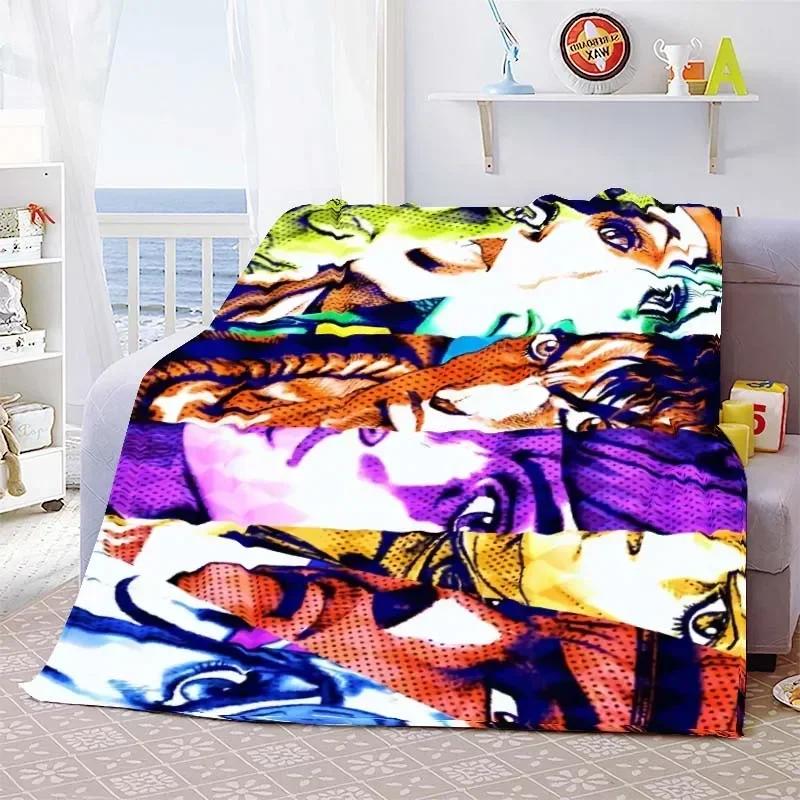 Summer Blankets Sofa Bedspread Couch Home Living Room Decor Anime JoJo Bizarre Adventure Print Flannel Throw Blanket Soft Warm