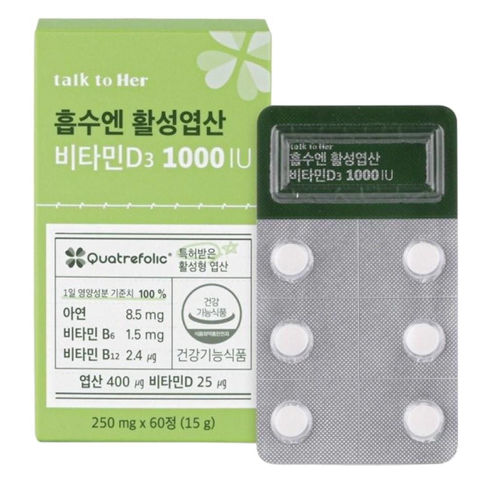 Tok to Her Active Folic Acid Vitamin D3 for Absorption 1000 IU 1 pcs 60 Tablets