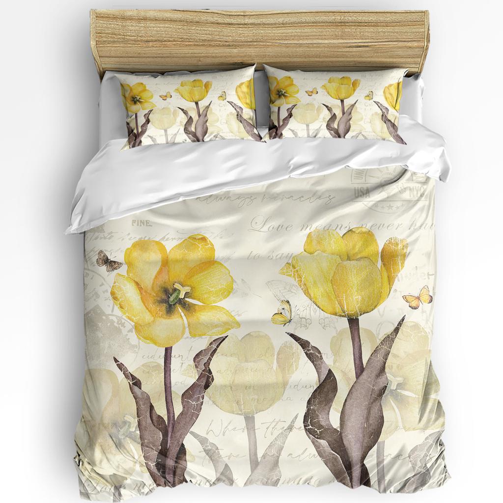 Flowers Red Bouquet Tulips Duvet Cover Bed Bedding Set Home Textile Quilt Cover Pillowcases Bedroom Double Bedding Set No Sheet