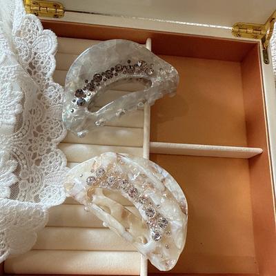 Křišťálová polokruhová spona do vlasů, Stylová a elegantní spona do vlasů žralok, Všestranná spona do vlasů pro drdoly