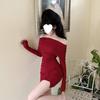 One-word shoulder dress women's long-sleeved cold department high-end hot girl sexy off-the-shoulder waist tight bottom hip skirt