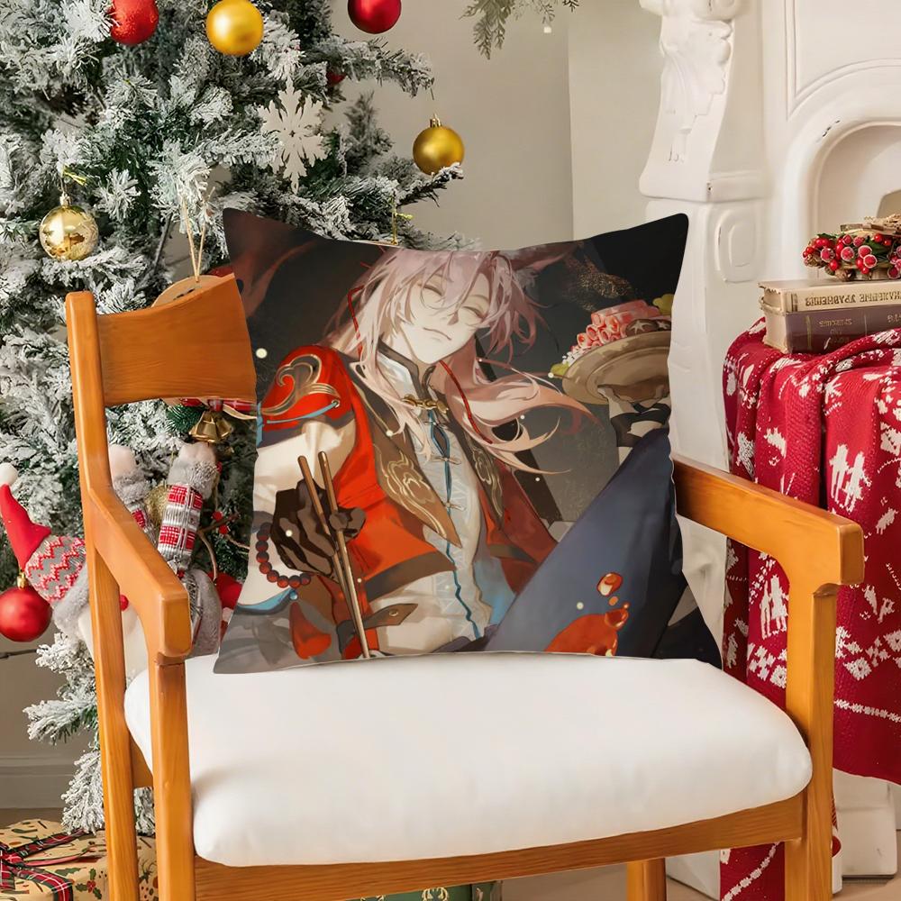 Cute 2D Game H-Honkai Star Rail Pillow Case Silky Short Plush With Invisible Zipper Dustproof Sofa Cushion Cover