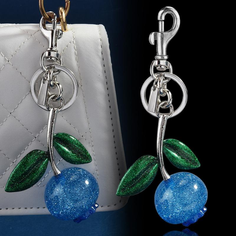 Sparkling Cherry Blueberries Pendant Keychain Summer Fruits Cherries Keyring For Women Men Jewelry Bag Pendant Accessories Gift
