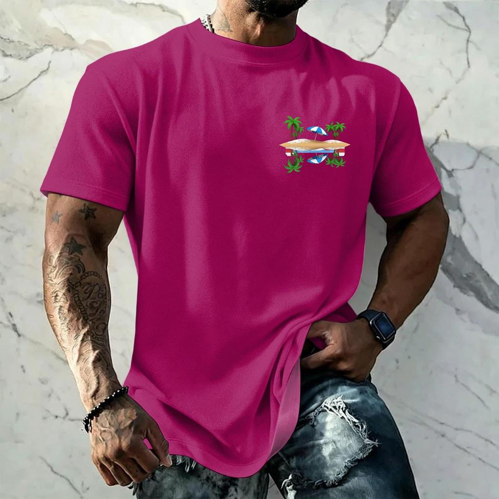 Men's Vintage Texture Print Short Sleeve T Shirt Loose Fit Casual Summer Daily Top Crew Neck Lightweight Breathable Fabric