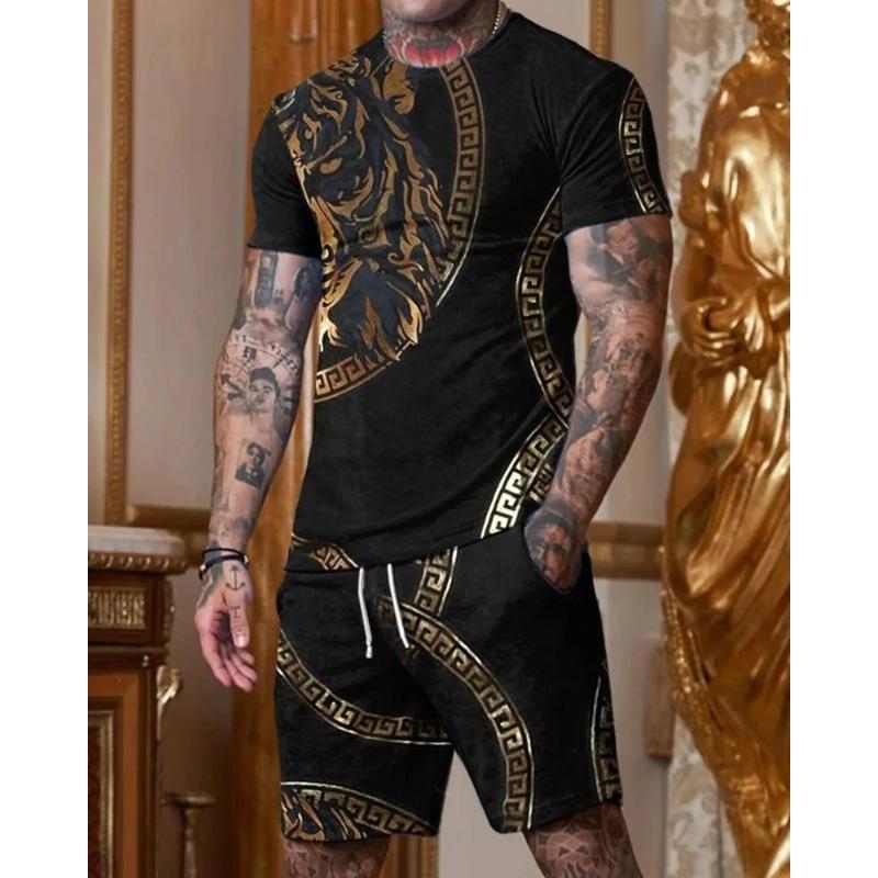 Men's Breathable and Comfortable Short Sleeved Suit Best-selling New Set 3D Printing Design for Outdoor Travel