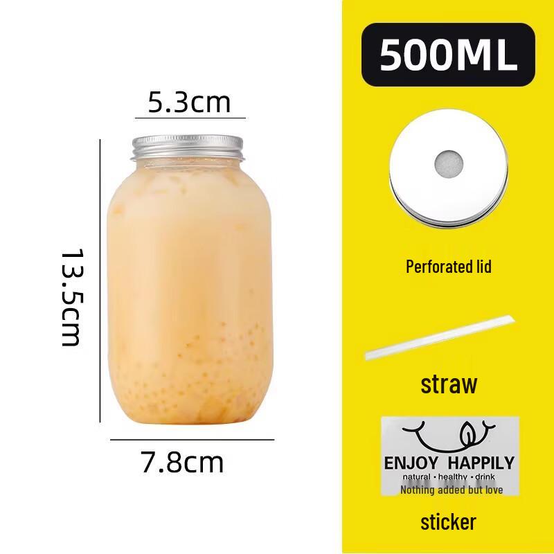 Miaojiayi Disposable 500ml Boba Tea Chubby Cups - 50 Sets