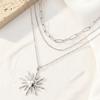 Stainless Steel Vintage Sun Pendant Necklace for Women Simple Metal Multi-Layer Thin Chain Clavicle Chain Fashion Party Jewelry