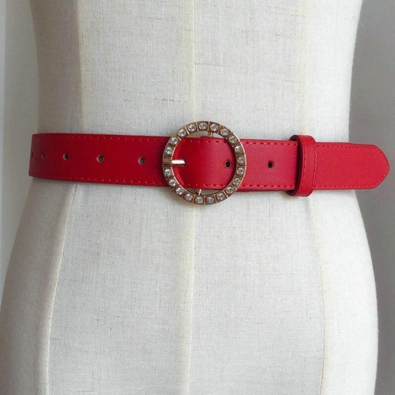 Elegant Rhinestone Round Buckle Women's Waist Belt Perfect For Fashionable Student Style