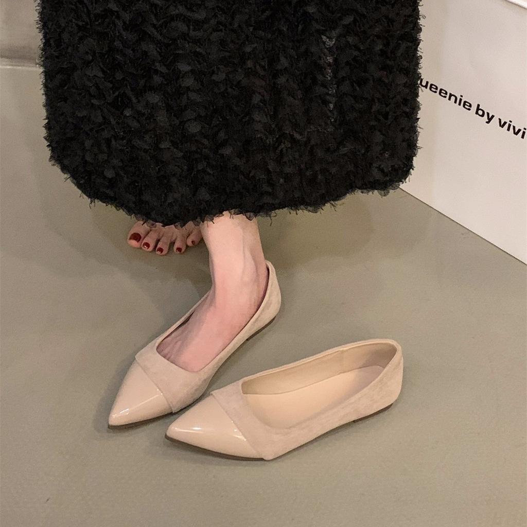 Inner Height Increase Pointed French Small Fragrant Single Shoes Women's Shoes 2025 Spring and Summer Suede Splicing with Skirt Evening Shoes