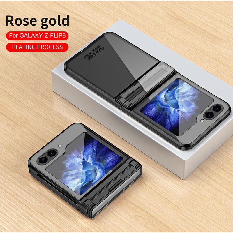 Luxury Clear Plating Case For Samsung Galaxy Z Flip 6 5G ZFlip6 Flip6 Protection Folding Shockproof Hard Plastic Phone Cover