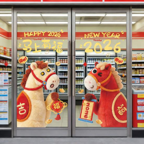 1 par spårlösa fönsterklistermärken zodiakhästdesign PVC elektrostatisk adsorption återanvändbar glasdekal hemdörrar fönsterdekor