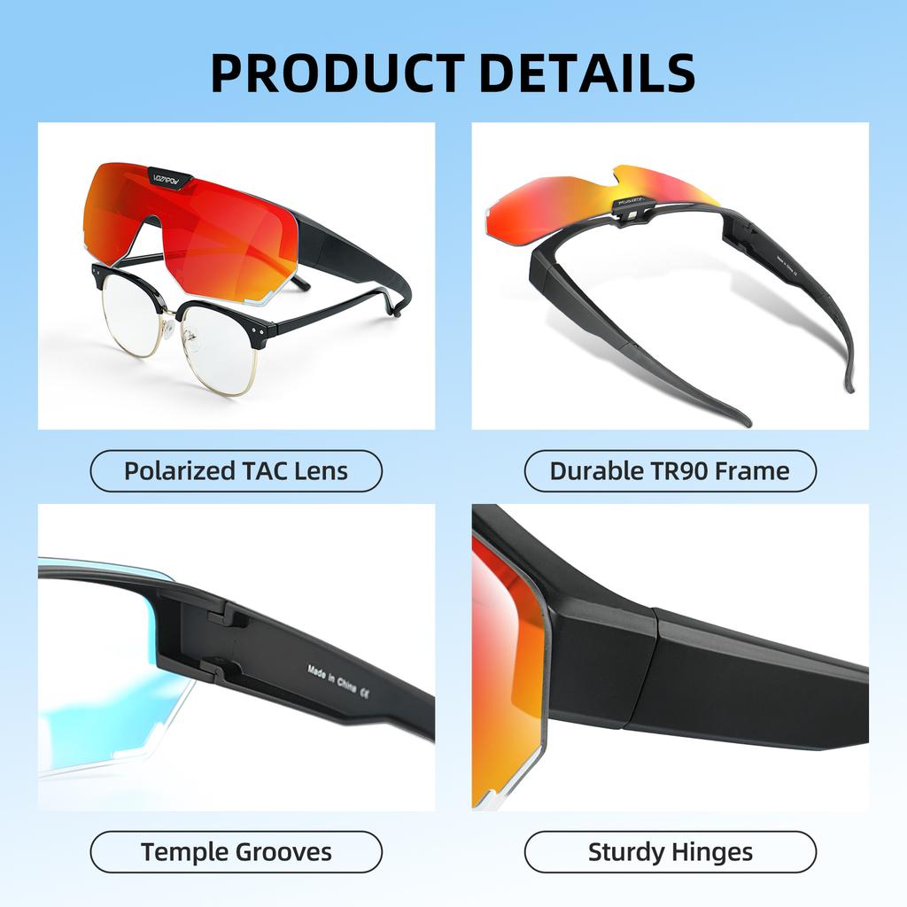 Vozapow Polariserade Cykelglasögon MTB Landsvägscykel Solglasögon HD-lins UV400 Solskydd För Körning Vandring Sportglasögon