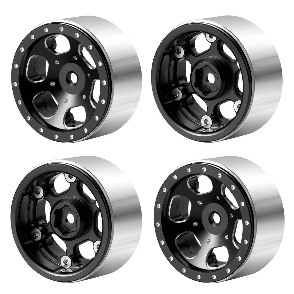RCMAZO 4-Piece 1.3" Beadlock Wheel and Tire Set, 70mm Rubber Crawler Tires and 1.3" Aluminum Beadlock Wheel Hubs for 118 TRX4M, 124 SCX24, and FCX24