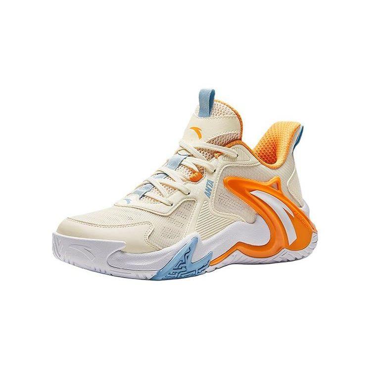 Anta Kids Air Space Comfortable Versatile Shock Absorbing Durable Low Top Basketball Shoes Kids Basketball Shoes Off-White Orange A312421106-3
