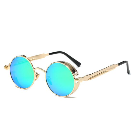 Herren Damen Retro Vintage Brille Steampunk Rund Metall UV400 Brillen Sonnenbrille