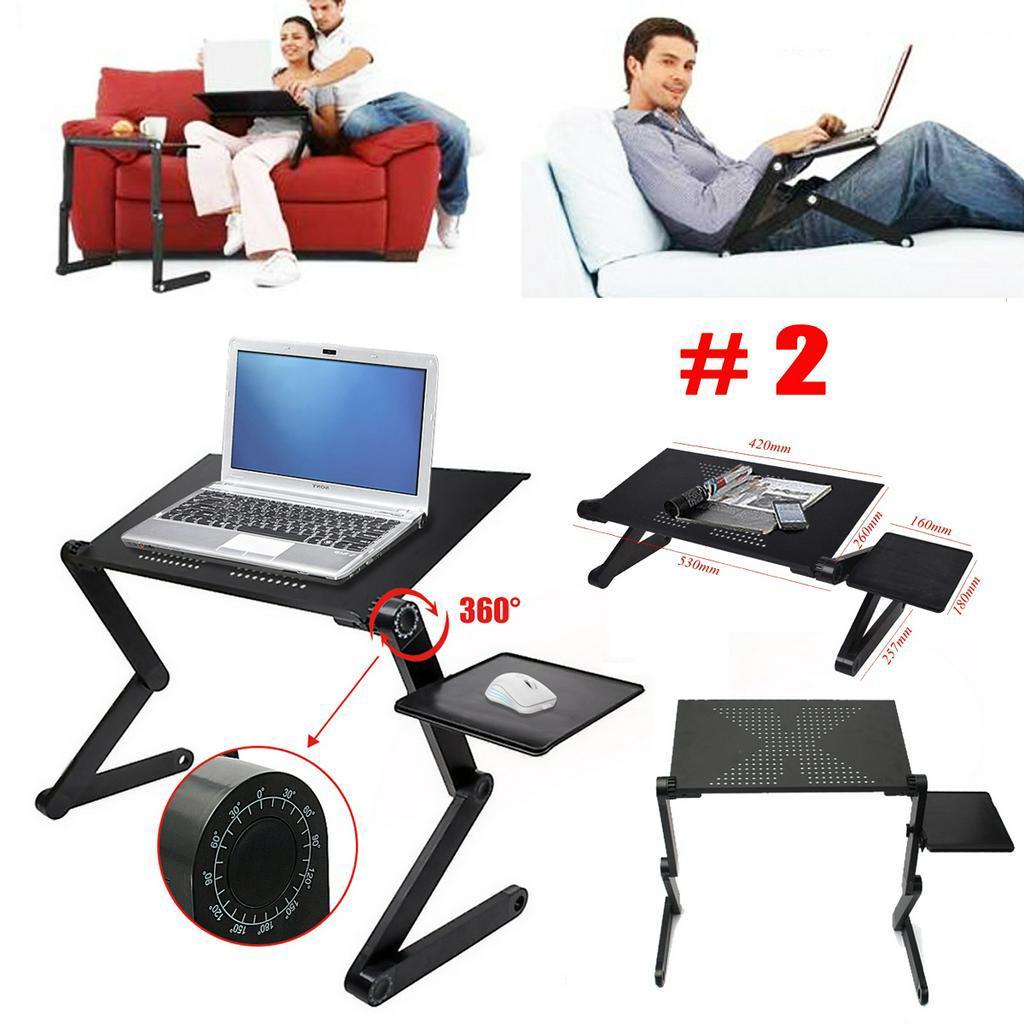 Adjustable Desk Computer Bedside Table Tray For Sofa Bed Couch Black Furniture Portable Folding Laptop Base Stand