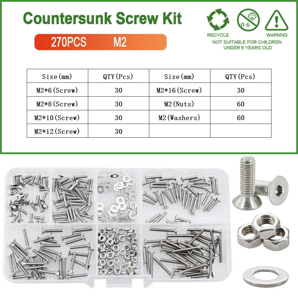 M2 M3 M4 M5 M6 304 Stainless Steel Screw Bolt Nut Washer Kit Countersunk Machine Screws Gasket Hex Allen Nuts Set Assortment