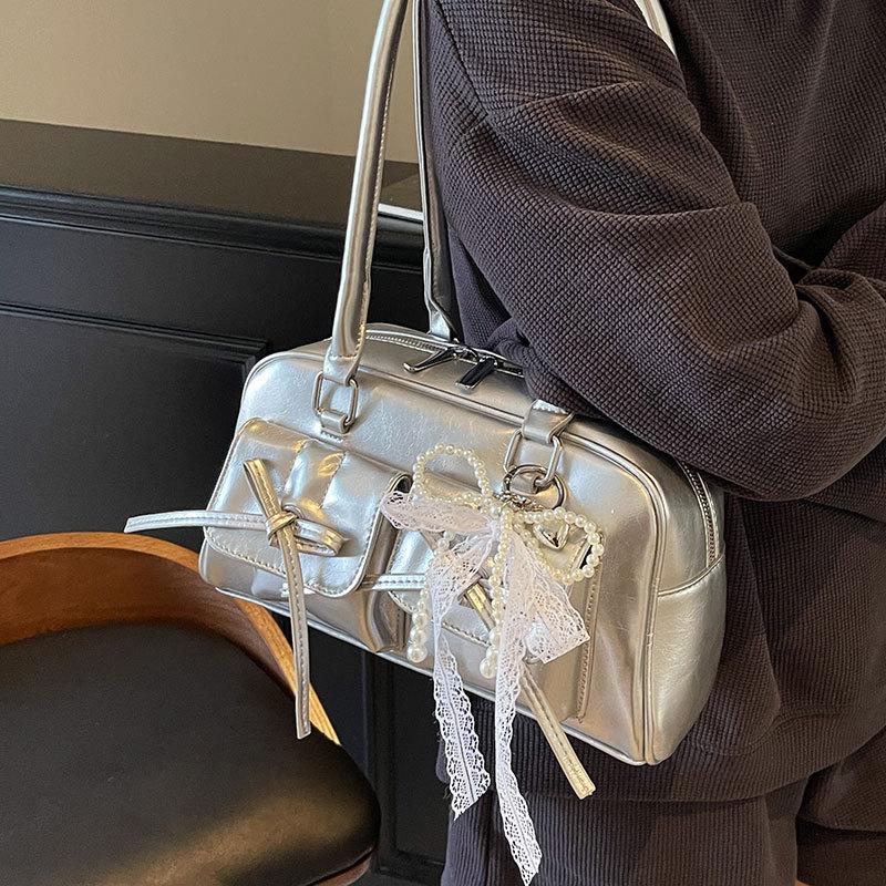 2025 new French ballet style bow sweet cool underarm Boston bag large capacity casual temperament shoulder bag