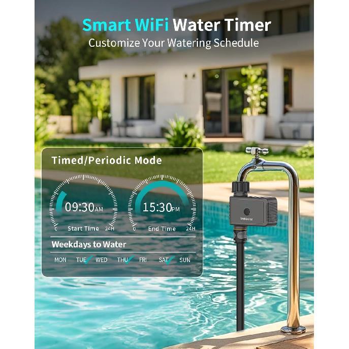 WiFi Sprinkler Timer, WiFi Water Timer for Garden, Smart Hose Timer with WiFi Hub Support 2.4GHz, App/Voice Control Work with Alexa & Google
