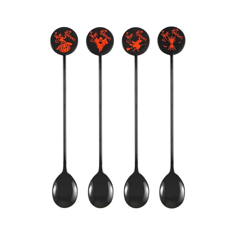 Halloween 304Stainless Steel Fork Spoon Set Halloween Pumpkin Witch Ghost Dessert Cake Fork Spoon Kitchen Stirring Ice Spoon