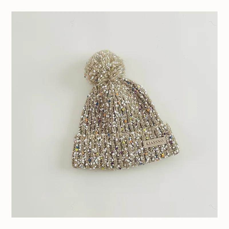 Chic Warm Kids Beanie for Boy Girl Fashion Retro Knitted Hat Furry Ball Autumn Winter Warm Fleece Plush Children Crochet Bonnet