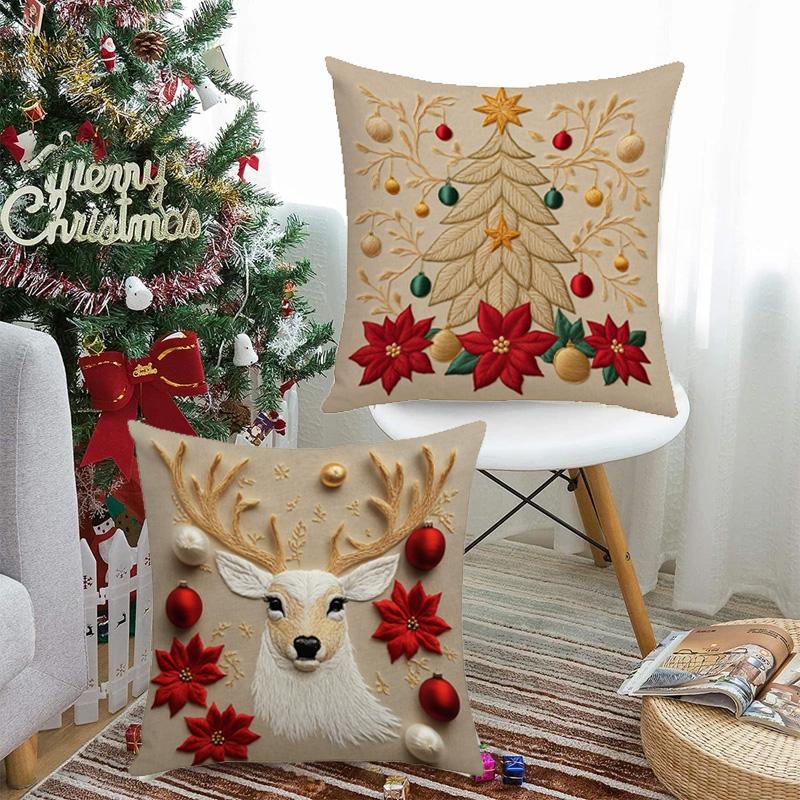 1/4pcs Cushion Cover New Year 2026 Linen Pillow Cases 45*45CM Pillowcase Single-Sided Excludes Inserts 2D Christmas Xmas Gifts
