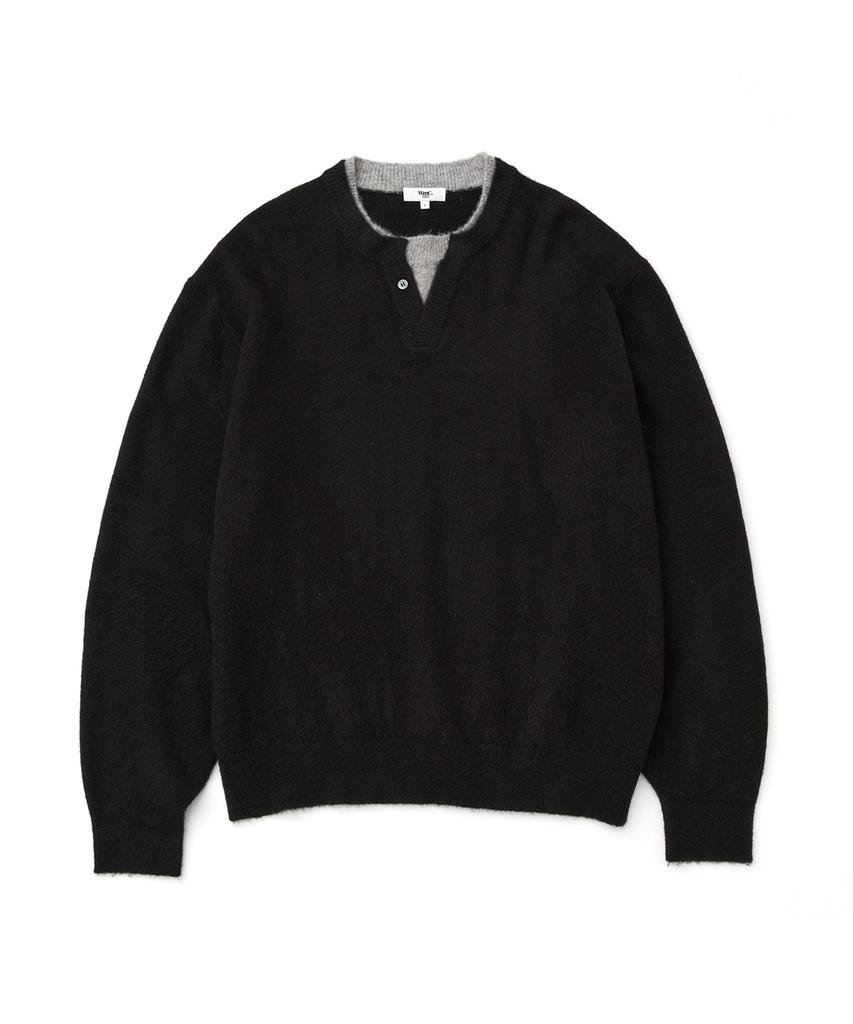 WMC Layered Henley Neck Knit_Black