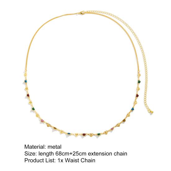 Adjustable Extension Chain Body Chain Multicolor Heart Women Waist Chain for Daily Wear