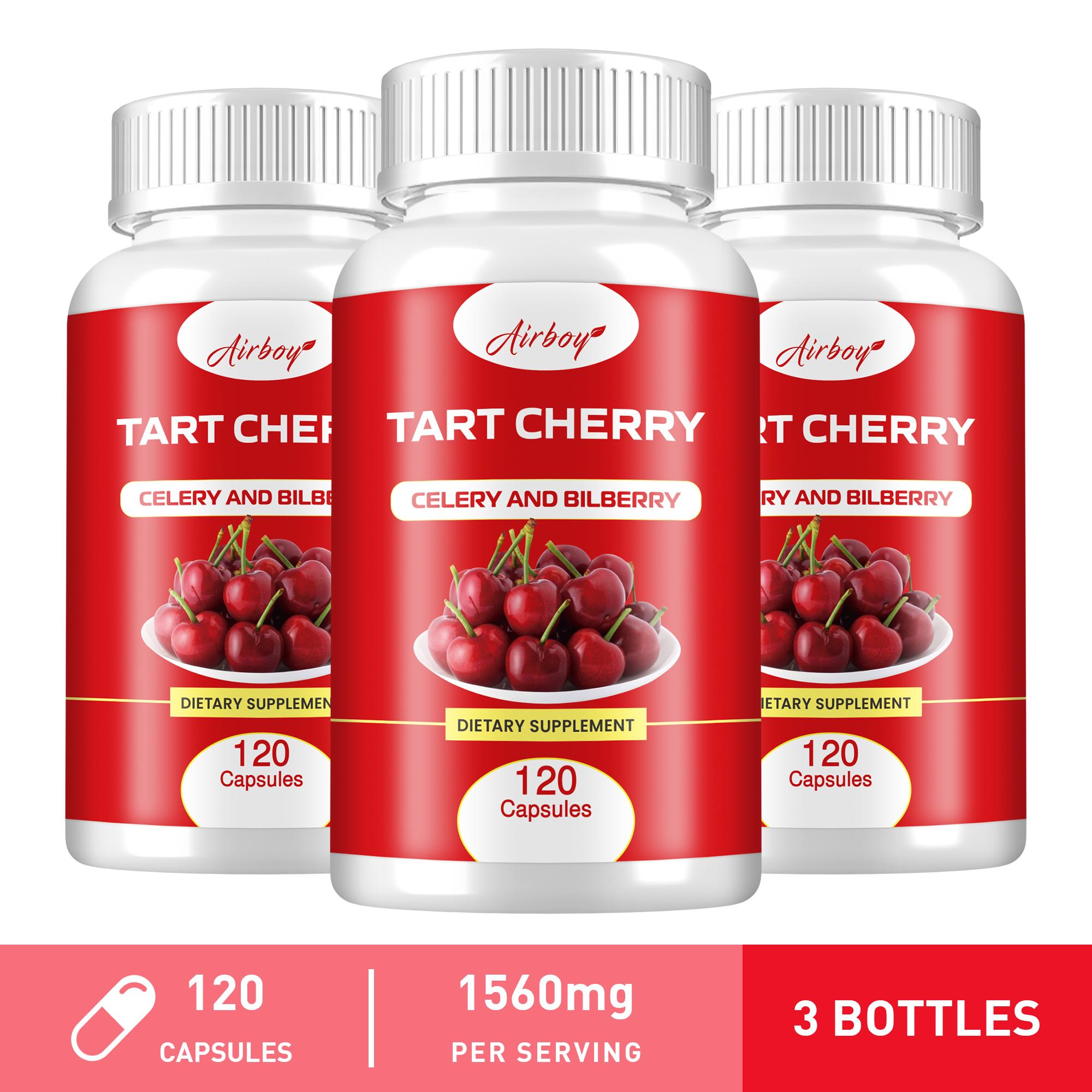 Airboy Organic Tart Cherry Extract Capsules, made with tart cherry concentrate and celery seed, suitable for adults. 120*3