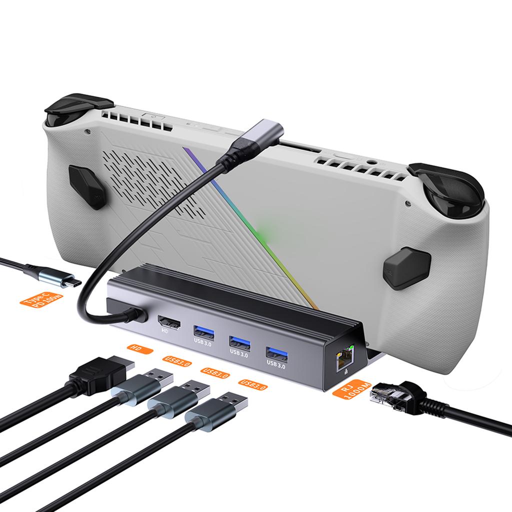 USB C Hubs Charging Dock for SteamDeck and ROG with HDMI2.0 4K 60Hz Ethernet and Multiple USB Port