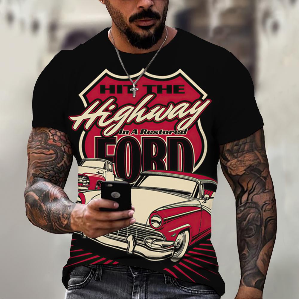 Vintage Motorcycle T Shirt For Men 3D Racing Girl Short Sleeve Tops Street Men's Biker T-shirt Oversized Tee Shirt Clothing