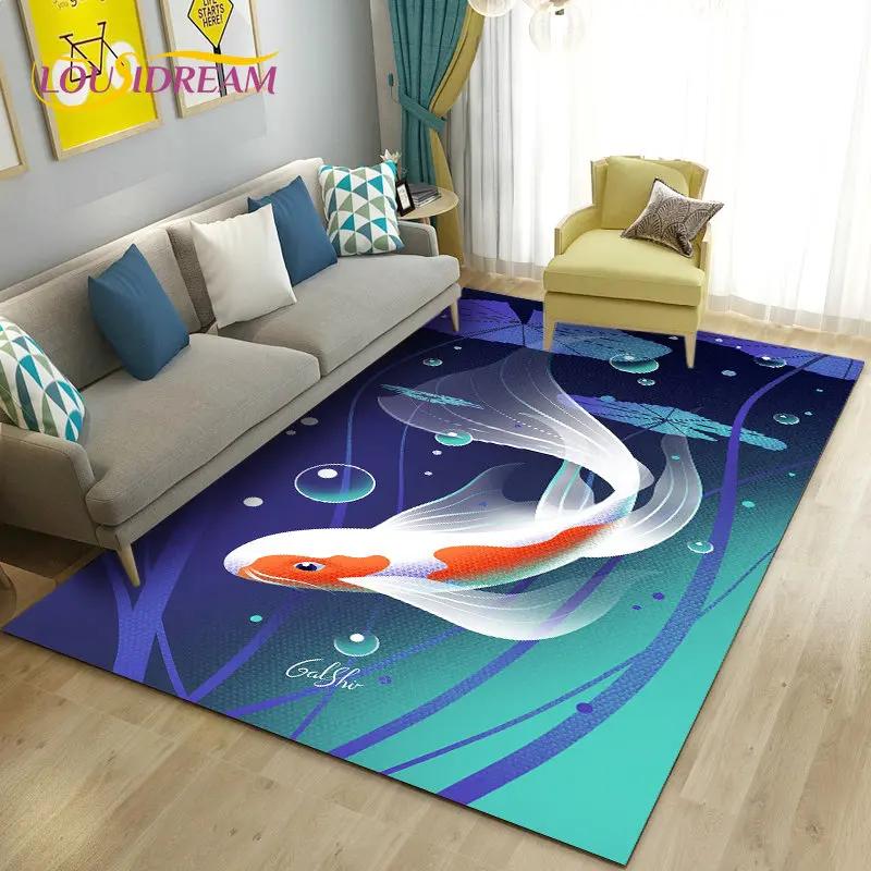 3D Balık Altın Arowana Betta Balık Alan Kilim, Oturma Odası Yatak Odası Kanepe Paspas Dekor için Halı Kilim, Çocuk Oyun kaymaz Zemin Mat