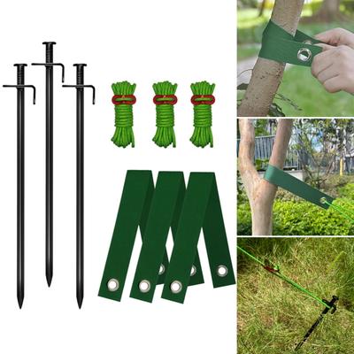 Sada kůlů pro stromy Heavy Duty Podpěry pro mladé stromy proti špatnému počasí Sada kůlování stromů s kolíky do země 4m lana Vázací pásky na stromy pro naklánějící se stromy