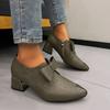 Fashion Soft Leather Block Heel Deep Mouth Single Shoes Women's Pointed Toe Deep Mouth Soft Sole Casual Side Zipper Kitten Heel Shoes