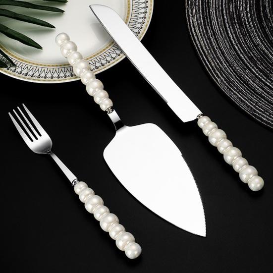 Edelstahl-Besteckset mit Griff, Kuchenmesser, Gabel und Spatel, rostbeständiges Besteck für Nachmittagstee, Hochzeiten und Partys