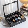 Large Capacity Carbon Fiber Watch Display Box with Transparent Skylight