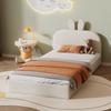 Rabbit Headboard Upholstered Bed, Children's Bed with Wooden Slats, Single Bed, Velvet, Beige, 90x200cm