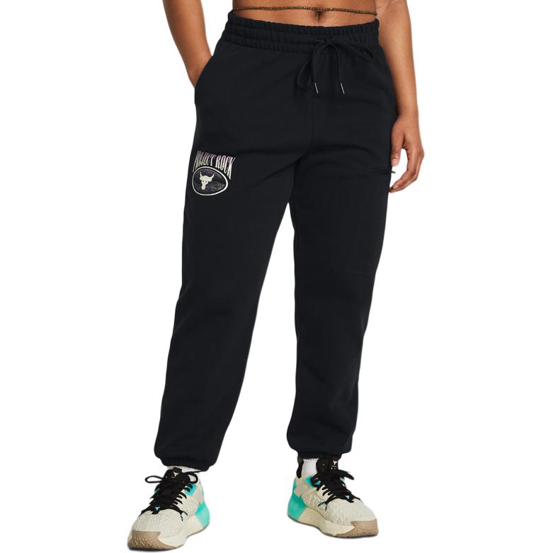 Under Armour Project Rock Logo Printed Drawstring Cuffed High Weight Training Casual Pants Women Pants Black 1383305-001
